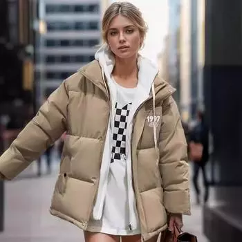 Пальто из двух частей, пуховое пальто из хлопка, утолщенное, универсальное, свободное, короткое, одежда, хлеб, одежда для женщин S