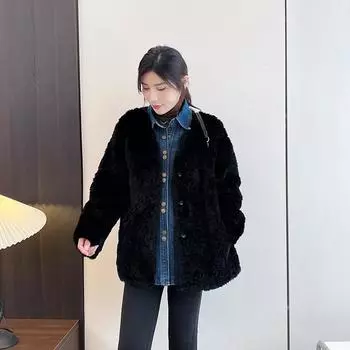 Пальто из французского меха для женщин, осень-зима, новый дизайн, две пуговицы, легкое, роскошное, в стиле знаменитостей, универсальное пальто XL чёрный