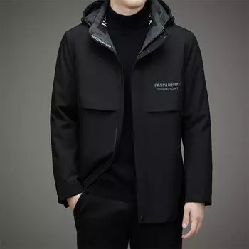 Пальто из хлопка, мужская зимняя одежда, новая модная зимняя ветрозащитная и морозостойкая, теплая, свободная, большого размера, с подкладкой из меха кролика M чёрный