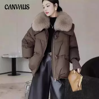 Пальто из хлопка с большим отворотом для волос, женское, короткое, зимнее, утолщенное, большого размера M розовый