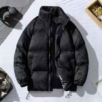 Пальто из хлопка с застежкой-молнией, воротником-стойкой, верхним слоем из замши, кулиской на подоле, зима M кофейный