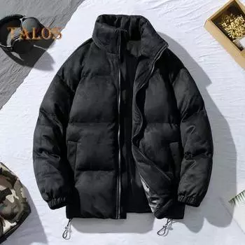 Пальто из хлопка с застежкой-молнией, воротником-стойкой, верхним слоем из замши, затягивающимся шнурком, зимняя верхняя одежда, ветрозащитное термоизоляционное пальто M кофейный