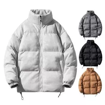 Пальто из хлопка с застежкой-молнией, воротником-стойкой, верхним слоем из замши, затягивающимся шнурком по низу M темно-серого