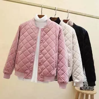 Пальто из хлопка с золотым бархатом, осень и зима, новое легкое и короткое пальто из хлопка с ромбами, утолщенная бейсбольная форма, теплая маленькая куртка из хлопка M
