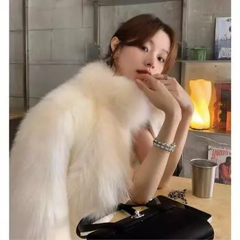 Пальто из искусственного лисьего меха женское короткое осенне-зимнее новое молодое и стройнящее топ шерстяное пальто S