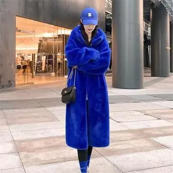 Пальто из искусственного меха, длинное пальто с капюшоном, экологически чистое пальто, пальто из норкового пуха L