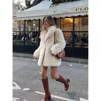 Пальто из искусственного меха для женщин, зимняя дизайнерская пушистая куртка, меховые пальто для девочек, стильная длинная верхняя одежда L белый