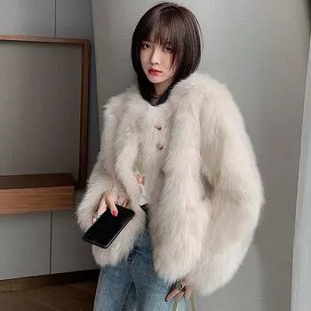 Пальто из искусственного меха Haining, женское, короткое, осень и зима, новое, имитация лисьего меха, модное и тонкое, с маленькими волосами S слоновая кость