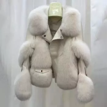 Пальто из искусственного меха лисы Haining, женское, с толстым воротником из искусственного меха на осень и зиму, с небольшим ароматом S within 47.5kg бежевый