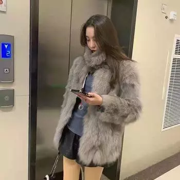 Пальто из искусственного меха лисы Haining осень и зима новая одежда локомотива корейская версия темперамент плюшевое теплое пальто S хаки