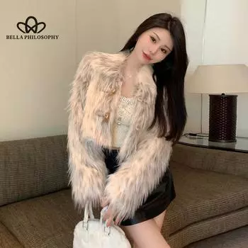 Пальто из искусственного меха лисы, женское зимнее новое короткое повседневное длинное пальто, сексуальное пальто из искусственного меха высокого качества one size