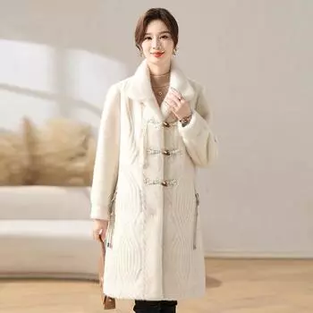 Пальто из искусственного меха норки для матери среднего возраста, зимнее женское, широкое, слишком длинное, теплое пальто 2024 года XL