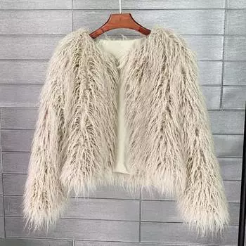 Пальто из искусственного меха, однотонное пляжное шерстяное женское короткое пальто S белый