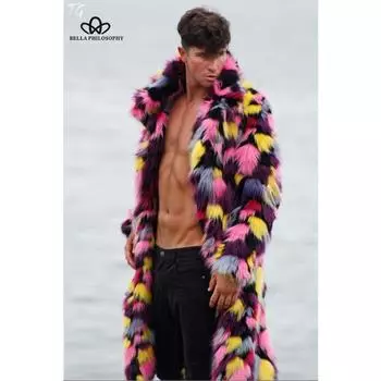 Пальто из искусственного меха, персонализированное мужское, средней длины, яркое, яркое, длинное пальто из искусственного меха лисы S