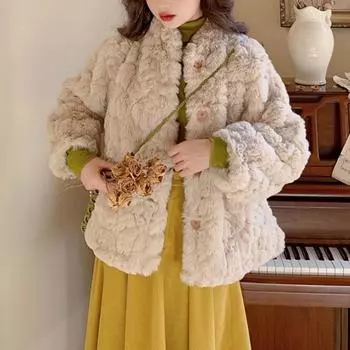 Пальто из искусственного меха ягненка, женская осенне-зимняя свободная плюшевая хлопковая одежда, хлопковая одежда, короткий топ S 80-47.5 kg
