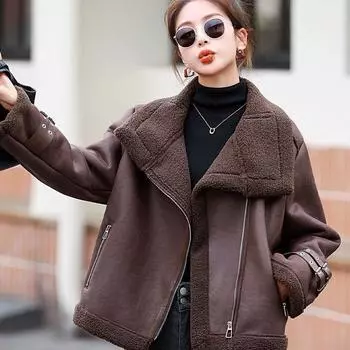 Пальто из искусственного меха ягненка, женская одежда, новинка зимы 2024 года, искусственный мех оленя, встроенное утолщенное пальто с хлопковой подкладкой в виде локомотива S 90-105