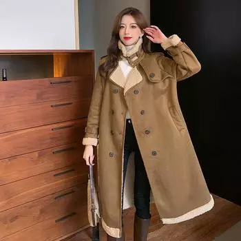 Пальто из искусственного меха ягненка, женская осень-зима 2024, новая хлопковая одежда, длинное меховое пальто с начесом и утолщением S