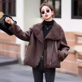 Пальто из искусственного меха ягненка, женское, зимнее, новое, из искусственной замши, флис, утолщенное, с хлопковой подкладкой S 90-105
