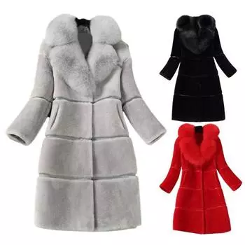 Пальто из искусственного меха с длинным рукавом, толстый зимне-осенний отложной воротник для офиса XL красный