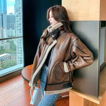 Пальто из искусственного меха с интегрированным мехом, женское зимнее, новое, бархатное, утолщенное, из замши, шерсть ягненка, свободная одежда для локомотива S