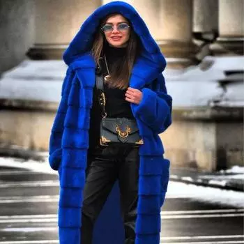 Пальто из искусственного меха с капюшоном, хлопковое пальто, утолщенное и удлиненное шерстяное пальто, женское пальто, ветровка S розовый