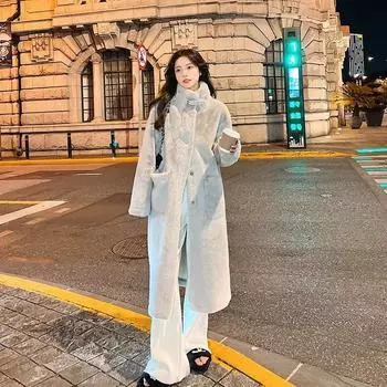 Пальто из искусственного меха с мехом, женское, средней длины, зимнее, новое, утолщенное, из норки S светло-серый