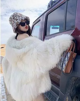 Пальто из искусственного меха с мехом лисы Тока, легкое свободное, с капюшоном, для улицы, зимнее плюшевое женское пальто S