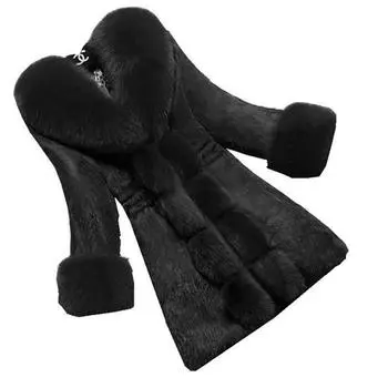 Пальто из искусственного меха сплошного цвета с длинными рукавами для улицы L серый