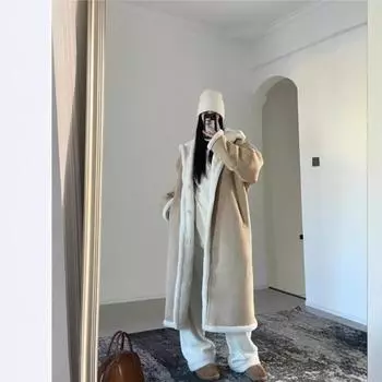 Пальто из искусственного меха Toka, женское, 2024, зимняя новинка, искусственная овечья шерсть, длинная шуба с обеих сторон S