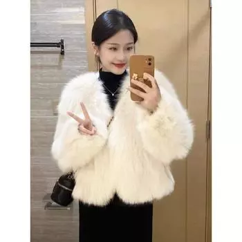 Пальто из искусственного меха женская одежда новая мода повседневная искусственная лисья шуба женская короткая свободная удобная зимняя куртка S белый