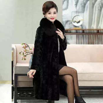 Пальто из искусственного меха, женское пальто с квадратным вырезом, большие размеры, одежда для мам среднего и пожилого возраста, большой меховой воротник, зимнее теплое пальто из норки M