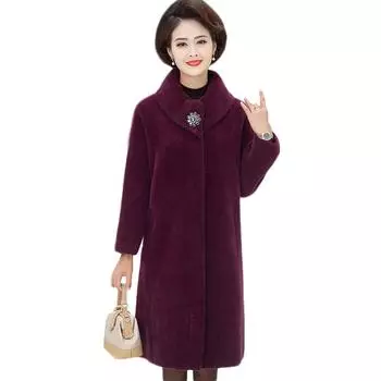 Пальто из искусственного меха, зимнее женское длинное свободное пальто с лацканами, толстая теплая женская куртка M бордовый