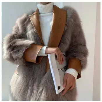 Пальто из искусственного меха, зимняя куртка, женские парки с отложным воротником, элегантная пушистая толстая теплая куртка в стиле пэчворк из искусственного лисьего меха, верхняя одежда S бежевый
