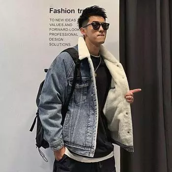 Пальто из искусственного овечьего флиса, джинсовое, хлопковое, мужское, зимнее, модное, брендовое, красивое, утолщенное, теплое, рабочая одежда, красивое, хлопковое, пальто, красивое, флисовое пальто S синий