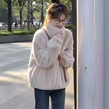 Пальто из искусственного плюша ягненка, толстое, женское, осень-зима 2024, новая корейская версия популярного топа высокого класса S белый