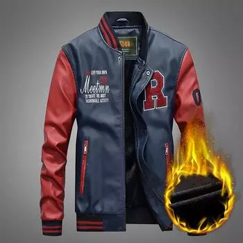 Пальто из искусственной кожи осень и зима новая мужская свободная повседневная куртка большого размера с воротником-стойкой M