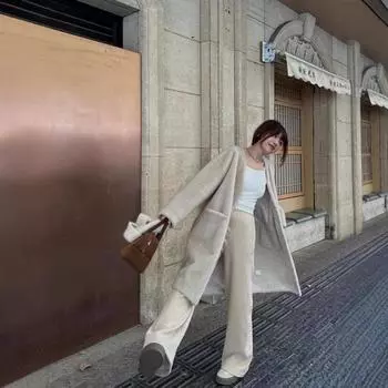 Пальто из искусственной норки с эффектом ленивого ветра, женское, средней и длинной длины, свободное и тонкое, с V-образным вырезом, экологически чистый мех S слюда