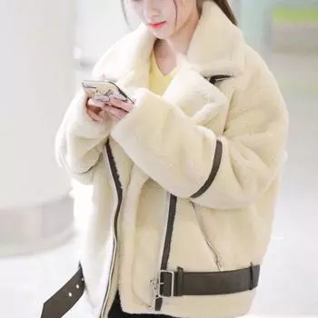 Пальто из искусственной овечьей шерсти женское осенне-зимнее новое плюшевое женское пальто флисовое утолщенное короткое белое спандекс S [Recommended 85-52.5 kg] белый