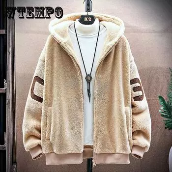 Пальто из овечьего кашемира, мужская куртка с капюшоном, зимнее толстое теплое флокированное пальто, свободная повседневная парка, стандартная модель XXXL белый