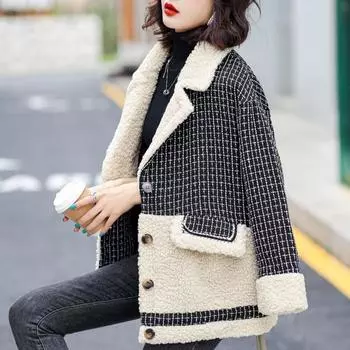 Пальто из овечьего меха Женское Осень Зима Новый Мех Один Искусственный Мех Куртка Женская Свободная Теплая Кардиган Куртки S чёрный