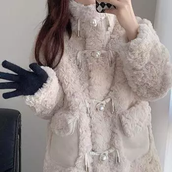 Пальто из овечьего плюша и хлопка с утолщением, женское зимнее новое, искусственное меховое пальто средней и длинной длины S wear 80-50kg