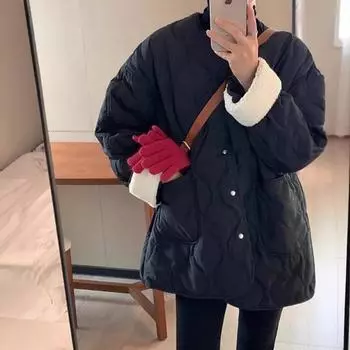 Пальто из овечьей шерсти без воротника, белая утолщенная хлопковая подкладка, женская одежда, осень и зима 2024, новая свободная куртка с хлопковой подкладкой S