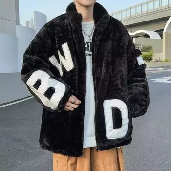 Пальто из овечьей шерсти для мужчин и женщин 2024 года, осенне-зимняя теплая свободная одежда с утолщенной хлопковой подкладкой для пар, модная брендовая одежда из овечьей шерсти и хлопка M серый