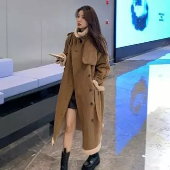 Пальто из овечьей шерсти для женщин, осенне-зимнее новое высококачественное универсальное длинное пальто из жареной уличной шерсти с утолщением кашемира