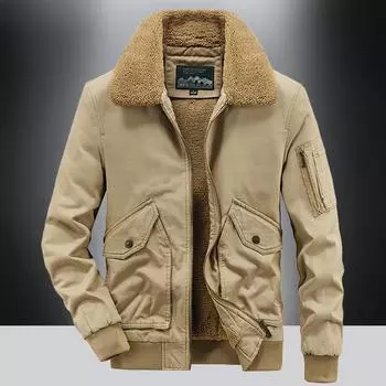 Пальто из овечьей шерсти, мужская осенне-зимняя флисовая утолщенная термохлопковая куртка, овечья шерсть, оснастка из хлопка M хаки