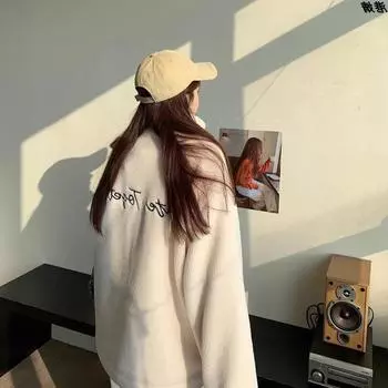 Пальто из овечьей шерсти с воротником-стойкой, женское, осень-зима 2024 года, новое, свободное, утолщенное, в иностранном стиле, универсальное, с милым плюшевым верхом в виде медведя M абрикосовый