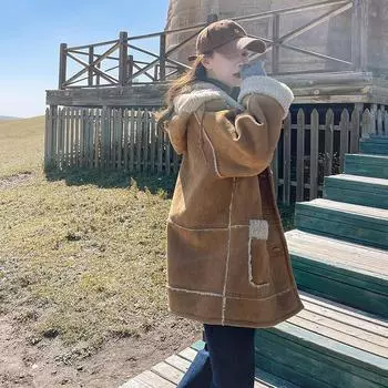 Пальто из овечьей шерсти с замшей и хлопком для женщин, новая утолщенная меховая интегрированная хлопковая куртка S