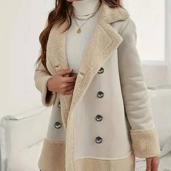 Пальто из овечьей шерсти с замшей и мехом, женское зимнее, новое, средней и длинной длины, утолщенное кожаное пальто из флиса S белый