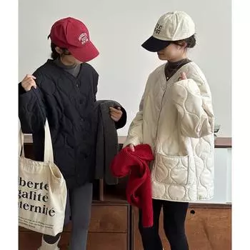 Пальто из овечьей шерсти с тонким ромбовидным узором, зимнее, в корейском стиле, свободное, с небольшим ароматом, в стиле ромбовидного узора, теплое, хлопковое, для женщин S белый