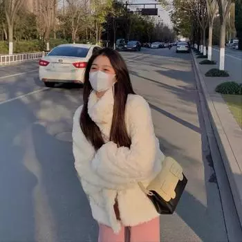 Пальто из овечьей шерсти с угловыми пуговицами, женское зимнее меховое пальто с интегрированным искусственным мехом кролика, белое плюшевое пальто S слоновая кость